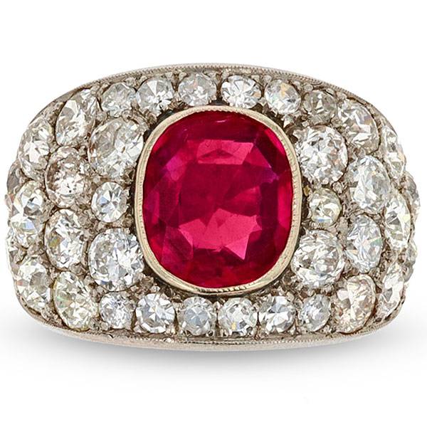 MS Rau Art Deco Burma Ruby and Diamod ring