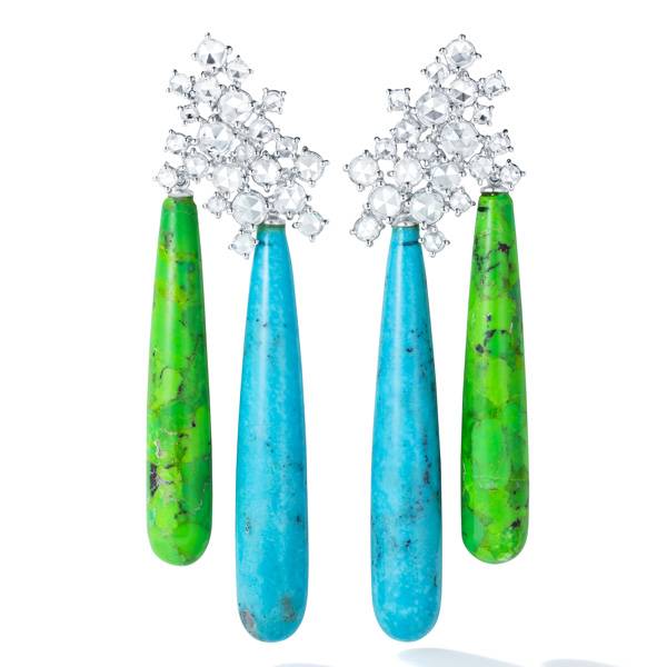 Karine Choudrie blue green earrings