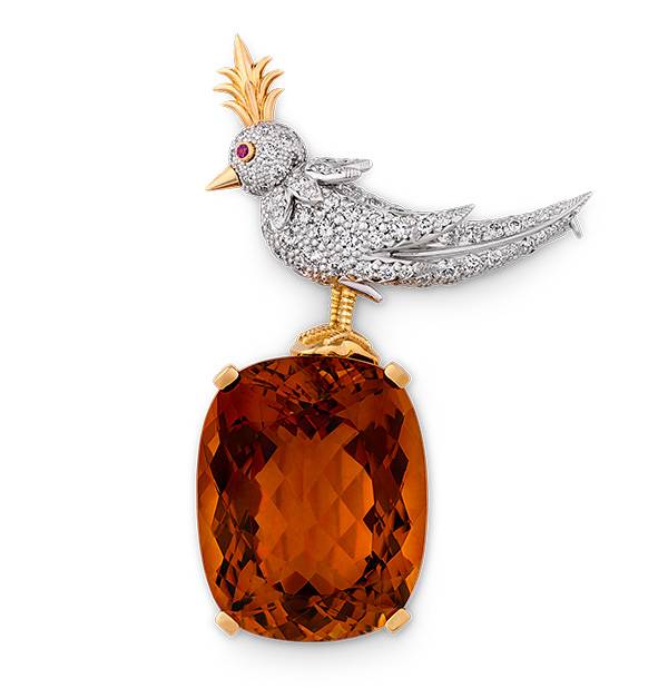 M.S. Rau Tiffany Bird on a Rock brooch