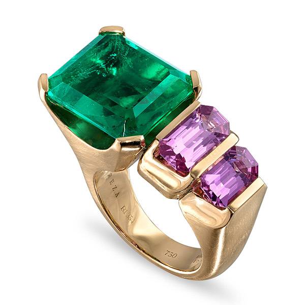 Reza emerald and pink ring