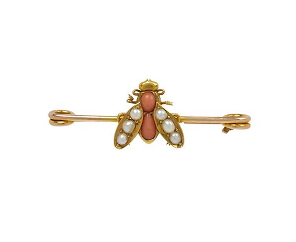 For Future Reference Vintage gold coral pearl bee pin