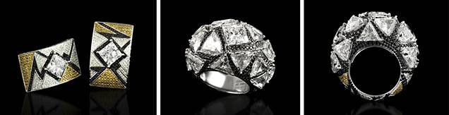 Diamond jewelry suite inspired by snakeskin