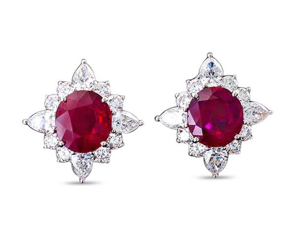 MS Rau Oval Burma Ruby and Diamond Earrings