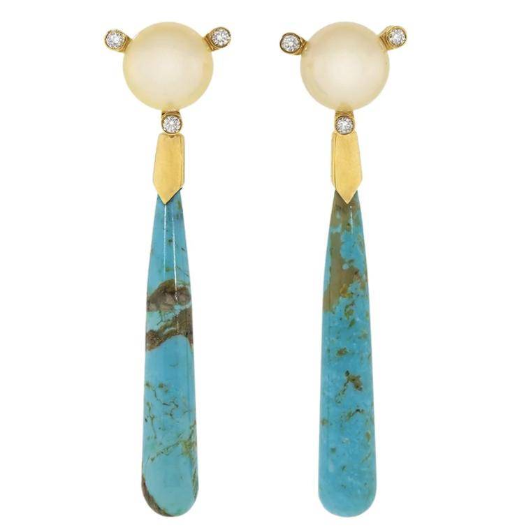Turquoise and pearl earrings by Guita M