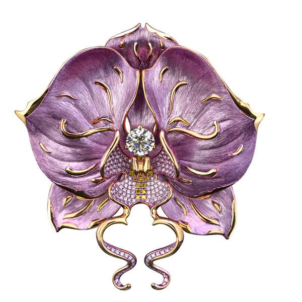 Austy Lee pink orchid brooch