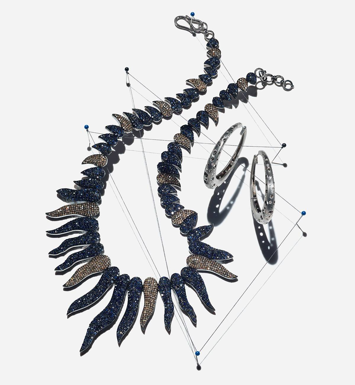 Modern Moghul blackened silver necklace Dana Bronfman blackened silver hoops