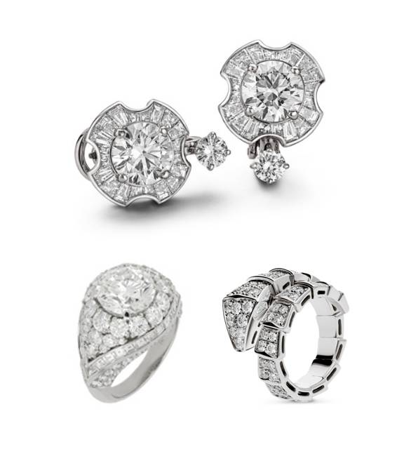 Bulgari high jewelry earrings and ring and Bulgari serpenti ring