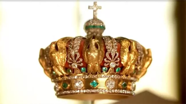 The undamaged crown of French Empress Eugenie - seen here in a photograph from 2025