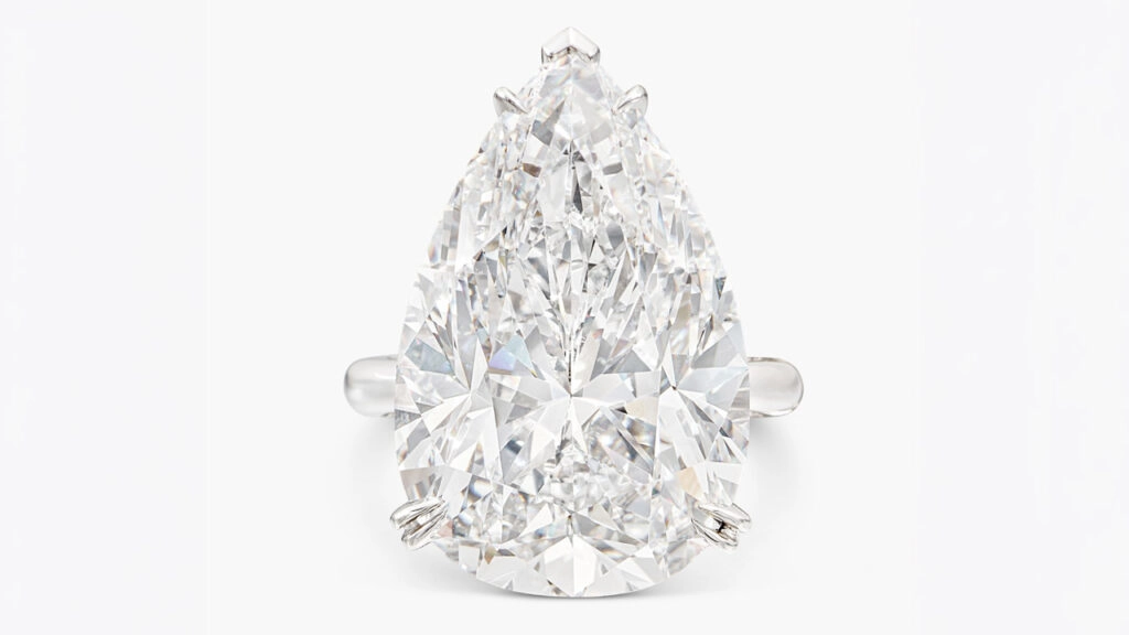 A ring with a pear-shaped, 18.29-carat, D-color, internally flawless diamond at Sotheby's image