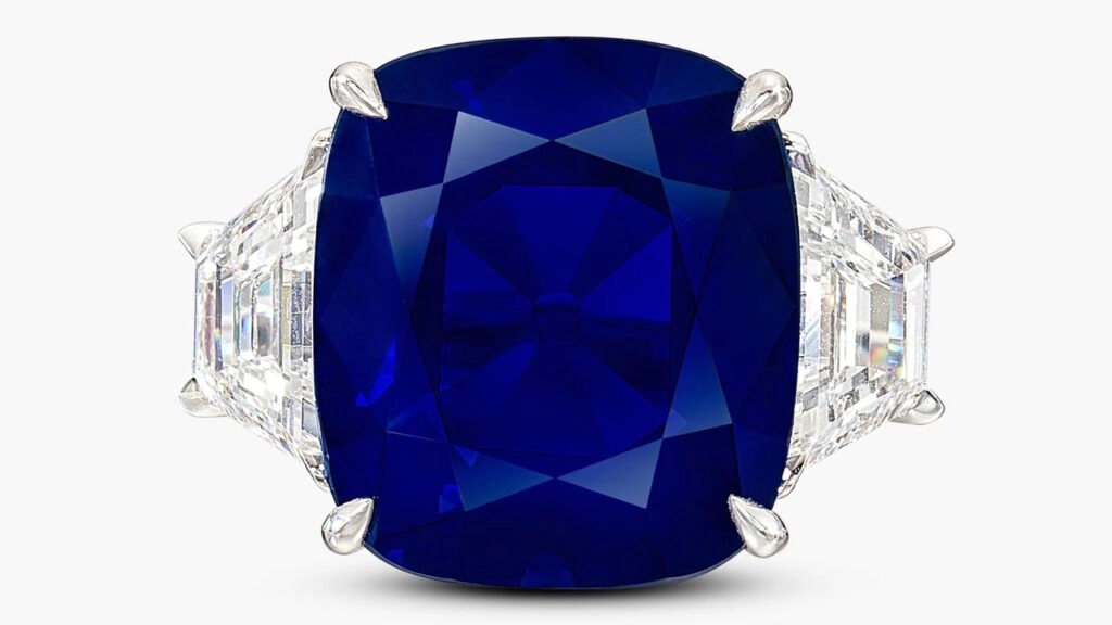 A Ronald Abram cushion-shaped, 15.33-carat Kashmir sapphire and diamond ring at Sotheby's image