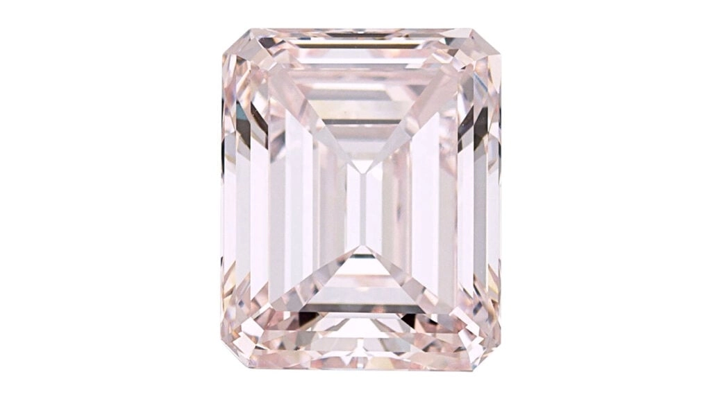 An unmounted emerald-cut, 4.93-carat, light-pink, VS1 diamond at Heritage Auctions image