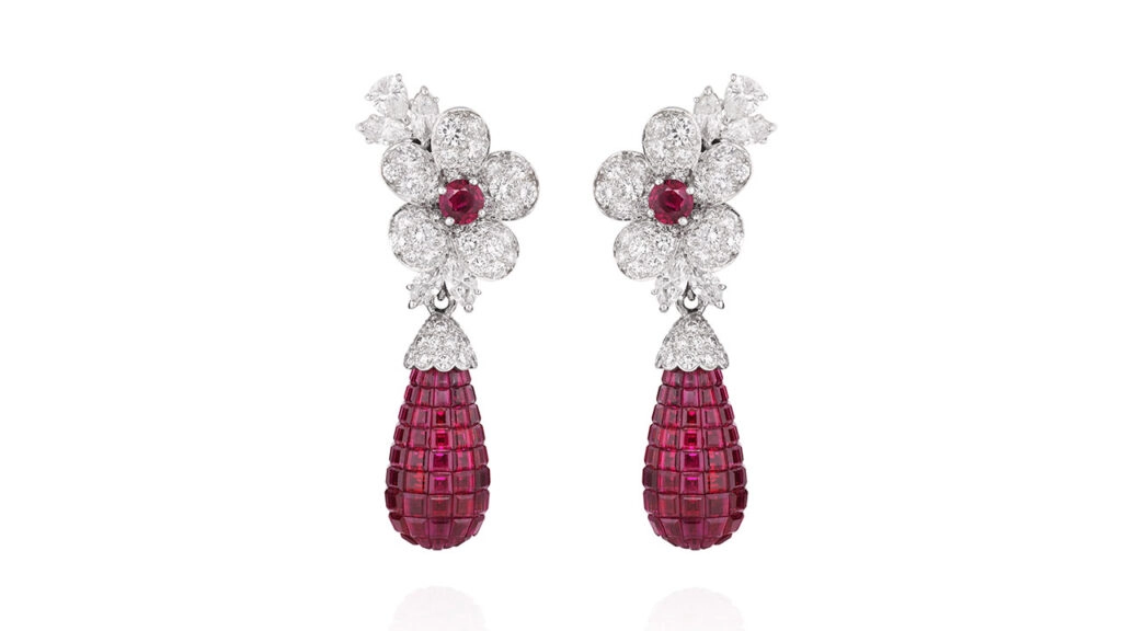 A pair of Van Cleef & Arpels earrings with rubies and diamonds at Philliips image