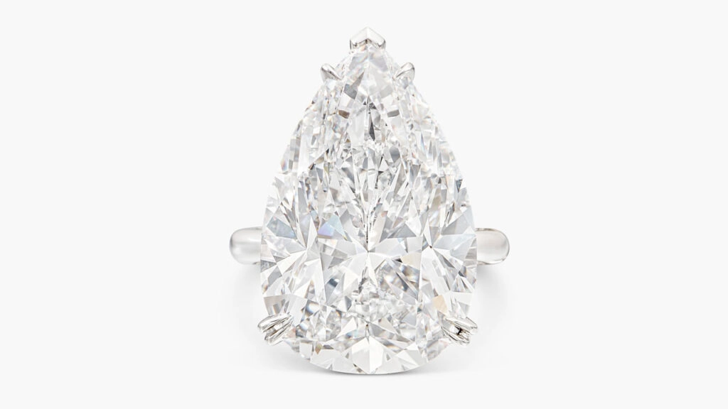 This ring bears a pear-shaped, 18.29-carat, D, internally flawless diamond at Sotheby's image