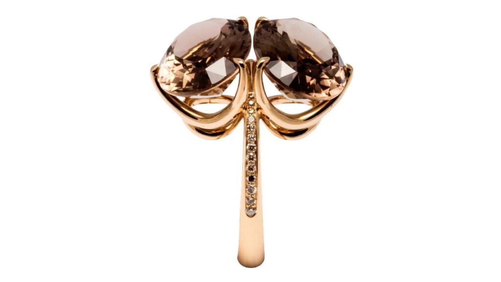 Lucca ring by Antonini in 18-karat yellow gold with smoky quartz and brown diamonds image