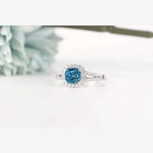 Blue Cushion Diamond Ring