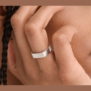 Slim Rectangular Signet Ring Brushed Sterling Silver