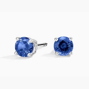 Solitaire Sapphire Stud Earrings in 18K White Gold