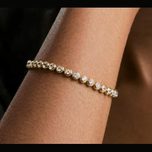 Zadie Bezel Lab Grown Sapphire Tennis Bracelet 18k Gold Vermeil, Lab Grown White Sapphire