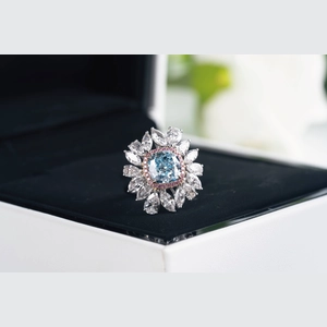 Blue Cushion Diamond Ring