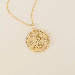 14K Yellow GoldAquarius Zodiac Diamond Pendant