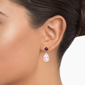 14K Yellow GoldBrigitte Pink Tourmaline and Rose Quartz Drop Earrings