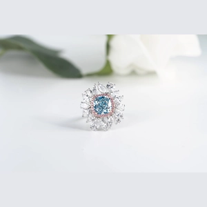 Blue Cushion Diamond Ring