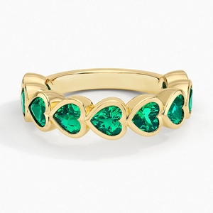 14K Yellow GoldHeart Shaped Lab Emerald Bezel Ring