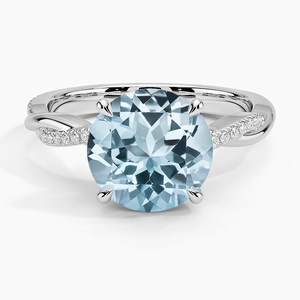 Aquamarine Petite Twisted Vine Diamond RingSet with 9mm Fine Round Aquamarine