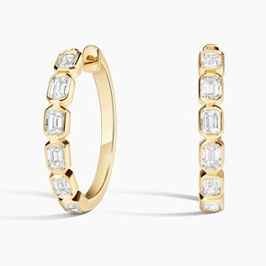 14K Yellow GoldEmerald Lab Diamond Bezel Hoop Earrings