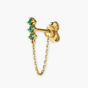 Trio Chain Stud Lab Grown Emerald, 14k Yellow Gold