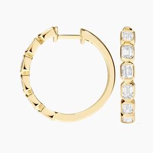 14K Yellow GoldEmerald Lab Diamond Bezel Hoop Earrings