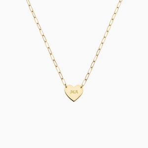 14K Yellow GoldEngravable Heart Paperclip Chain Necklace