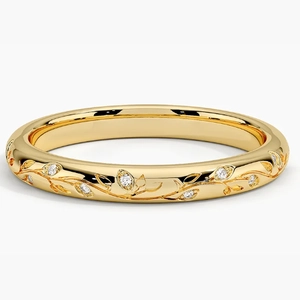 Verdure Engraved Diamond Ring in 18K Yellow Gold