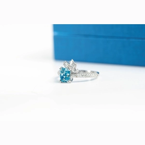 Blue Radiant Diamon Ring