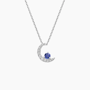 SilverCrescent Moon Sapphire and Diamond Pendant