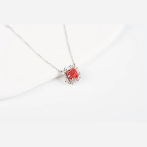 Red Cushion Diamond Necklace