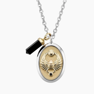 Scarab Black Onyx and Diamond Pendant in 14K Yellow Gold and 14K White Gold