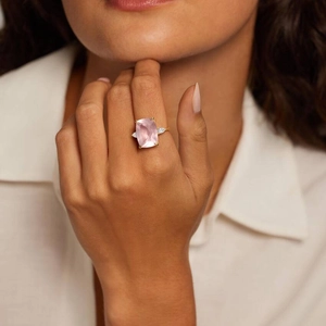 Soiree Rose Quartz and Diamond Cocktail Ring