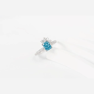 Blue Cushion Diamond Ring