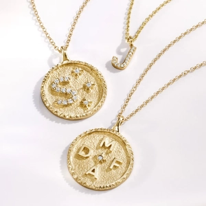 14K Yellow GoldInitial Diamond Pendant Necklace