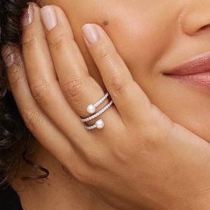 Cosima Cultured Pearl and Diamond Wrap Ring