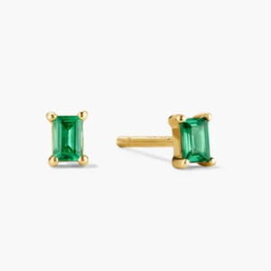 Baguette Studs Lab Grown Emerald, 14k Yellow Gold
