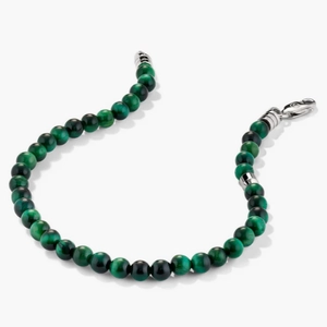 4mm Gemstone Beaded Bracelet Green Tiger Eye, Sterling Silver