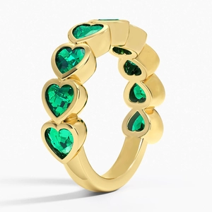14K Yellow GoldHeart Shaped Lab Emerald Bezel Ring