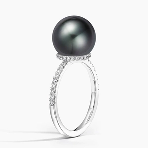Debutante Black Cultured Pearl and Diamond Cocktail Ring