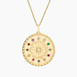 14K Yellow GoldZodiac Fortune Wheel Pendant