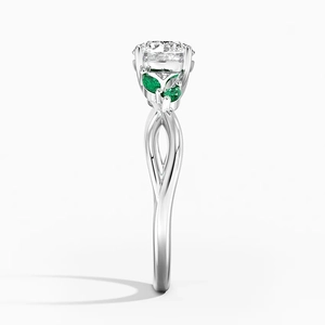 Morganite Willow Ring with Lab Emerald AccentsSet with 8mm Peach Round Morganite