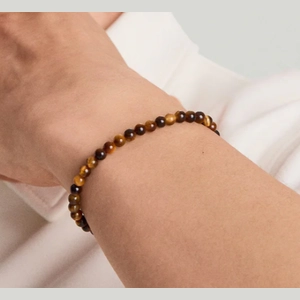 4mm Gemstone Beaded Bracelet Tiger Eye, Sterling Silve