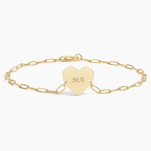 14K Yellow GoldEngravable Heart Paperclip Chain Bracelet
