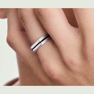 Seismic Band Sterling Silver, Black Enamel